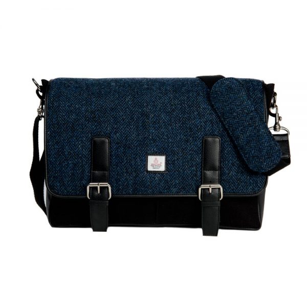 Harris Tweed Messenger Bag Blue Herringbone Argyll Jacket